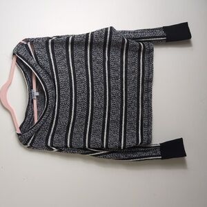 Slouchy Knit Oversized Sweater Dropped Shoulders Cropped Stripes Women Size S